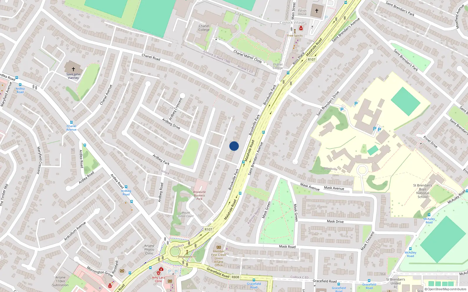 Overhead map showing the location of 15 Brookville Park, Dublin 5