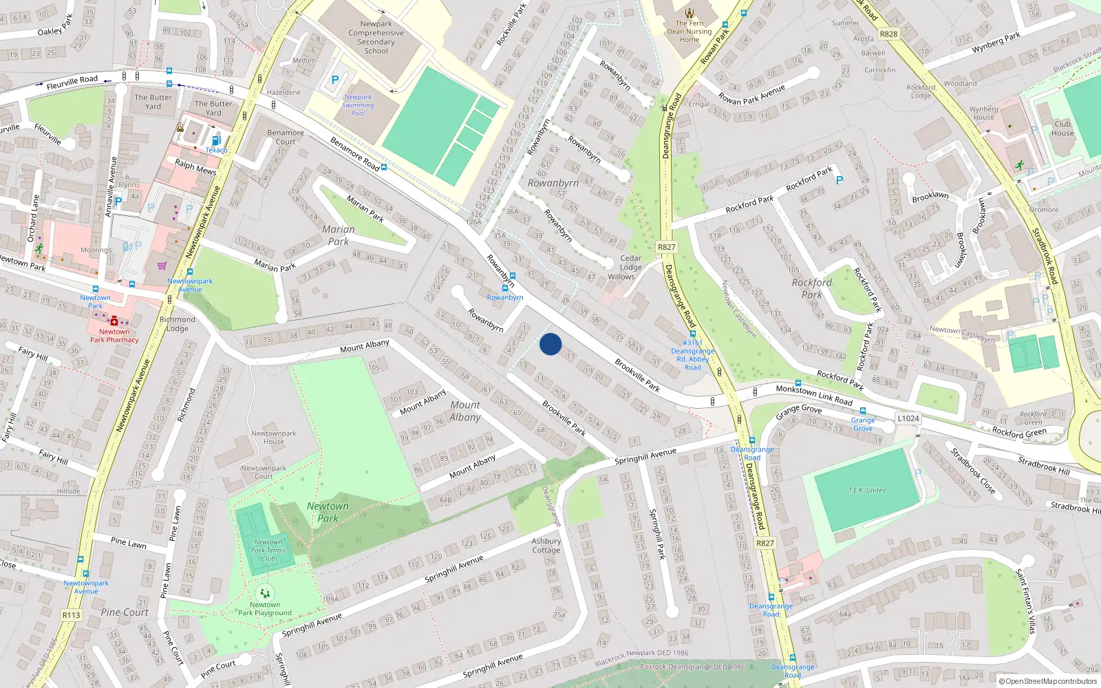 Overhead map showing the location of 15 Brookville Park, Blackrock