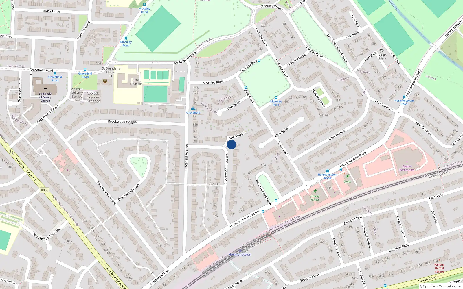 Overhead map showing the location of 15 Brookwood Crescent, Dublin 5
