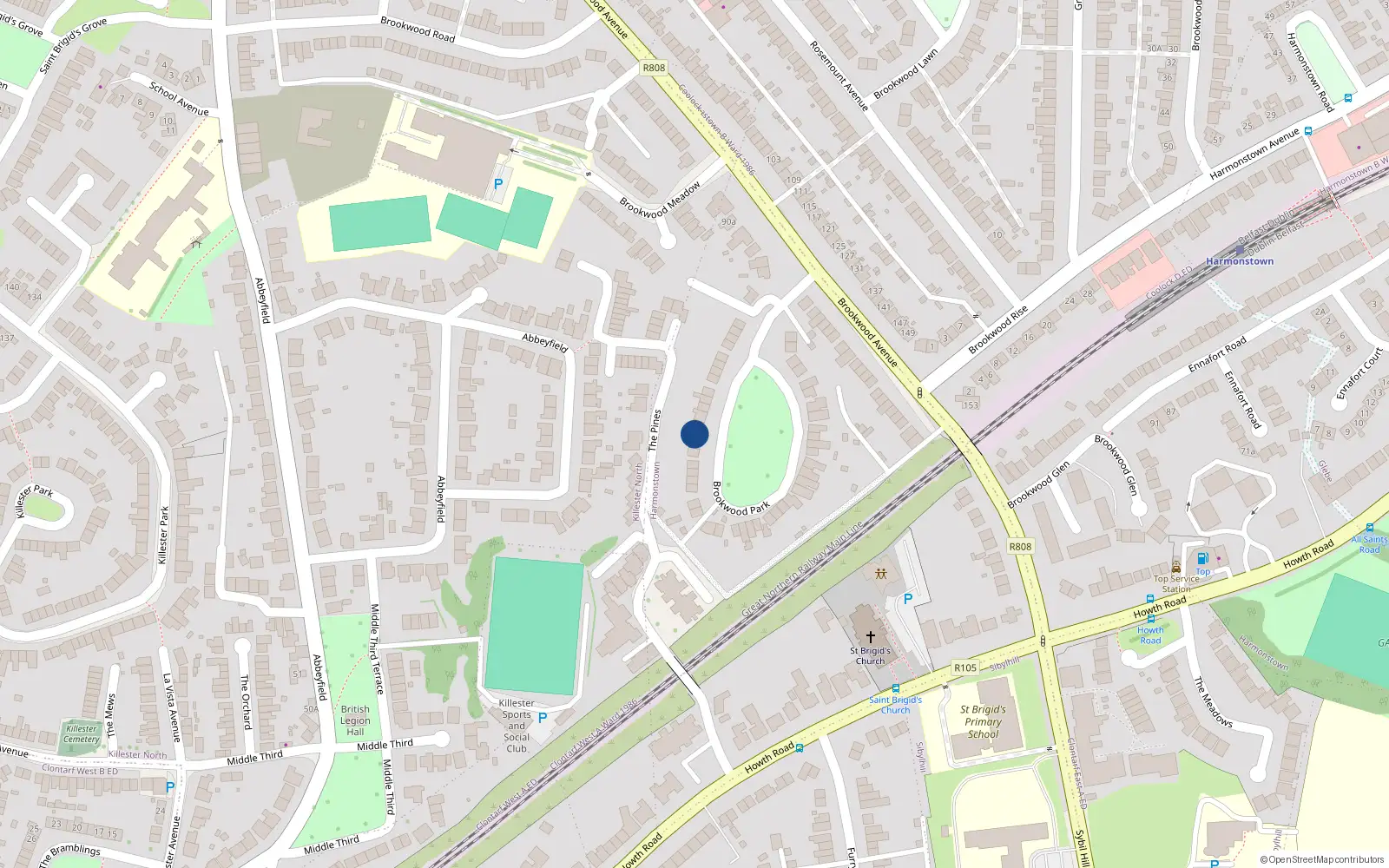 Overhead map showing the location of 15 Brookwood Park, Dublin 5