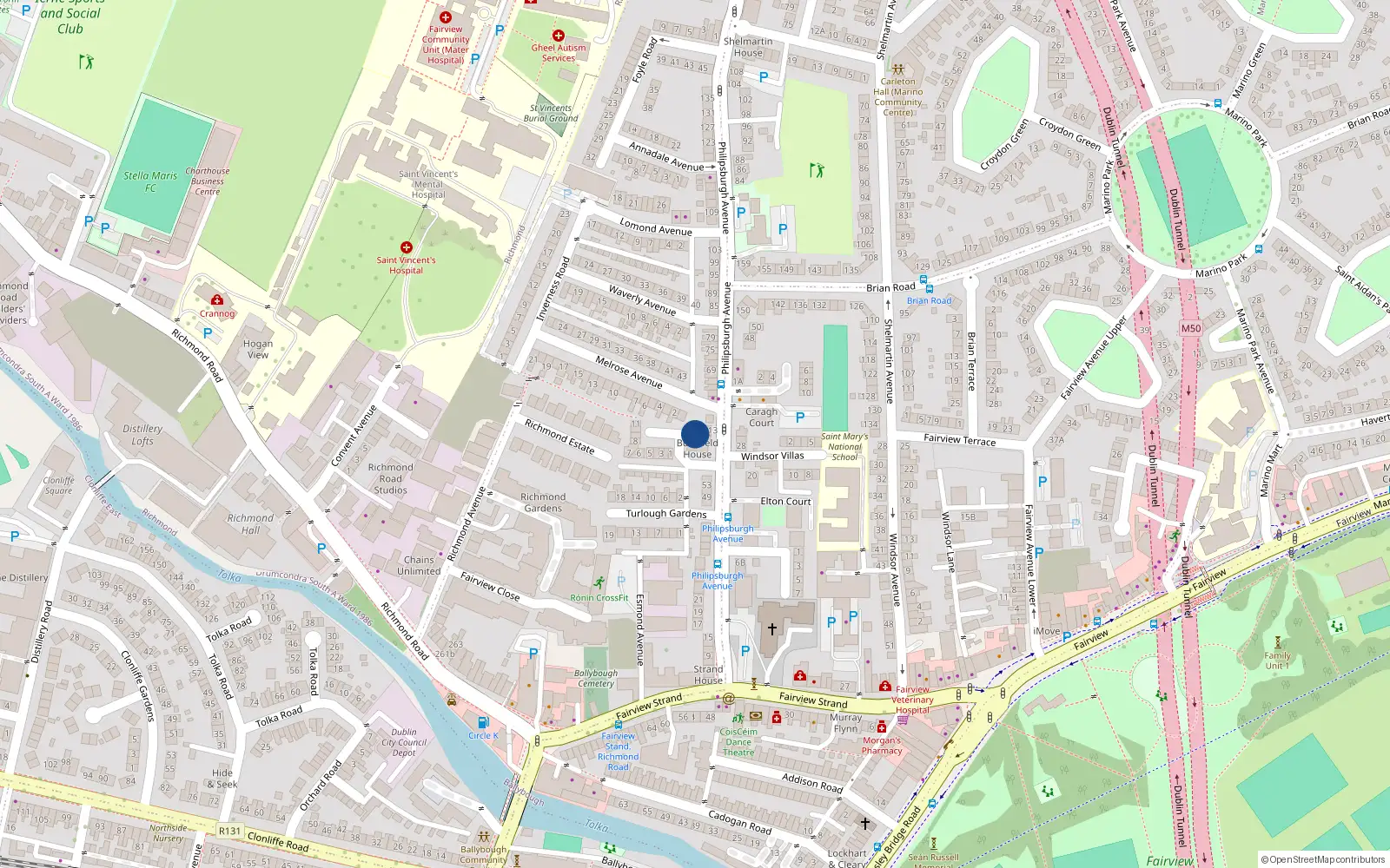 Overhead map showing the location of 15 Bushfield Square, Dublin 3