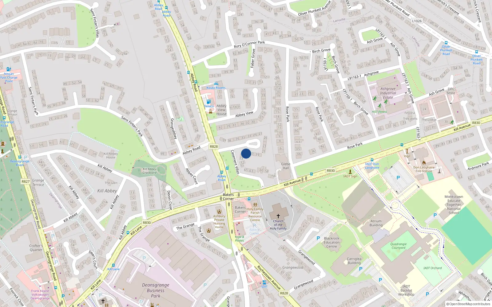 Overhead map showing the location of 15 Casement Villas, Kill Avenue, Dun Laoghaire