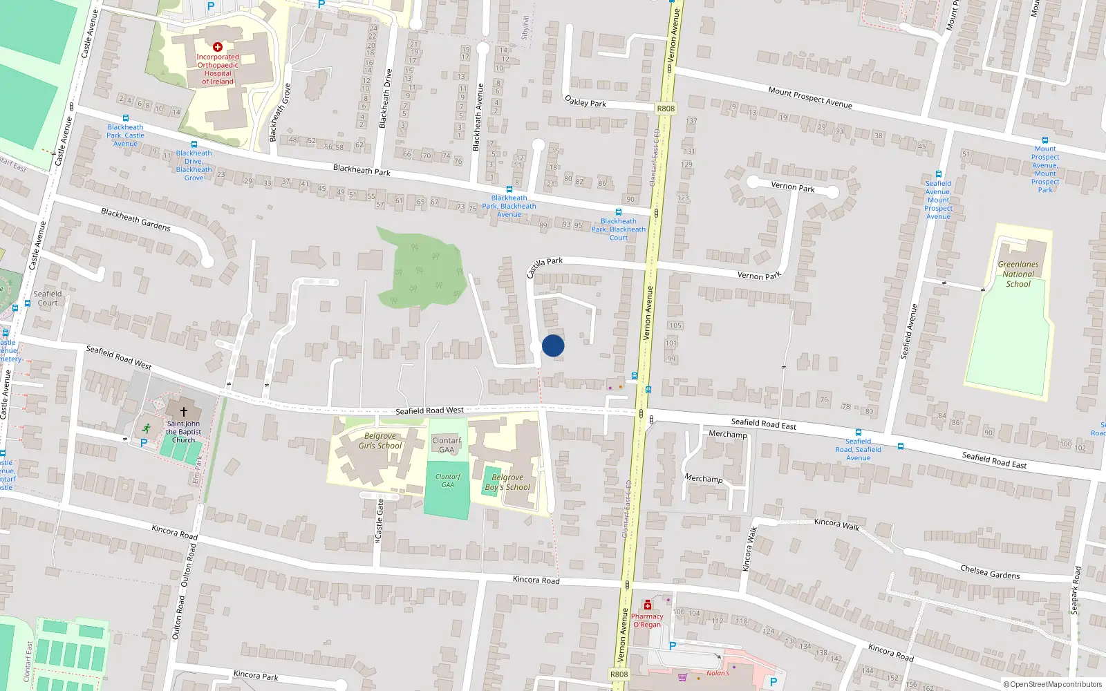 Overhead map showing the location of 15 Castilla Park, Clontarf, Dublin 3