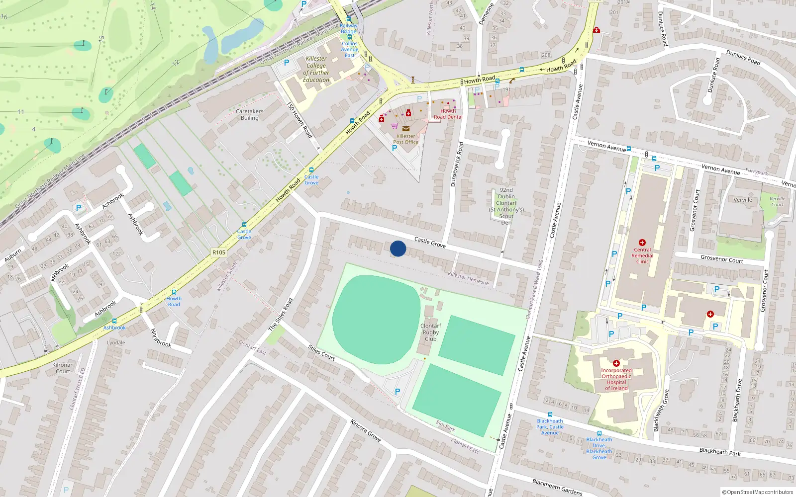 Overhead map showing the location of 15 Castle Grove, Dublin 3