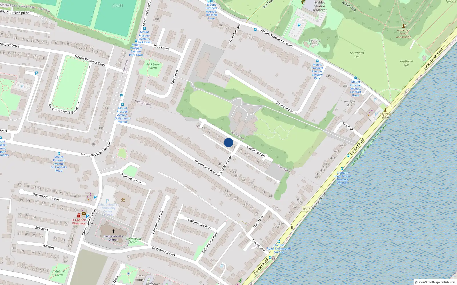 Overhead map showing the location of 15 Castle Vernon, Dublin 3