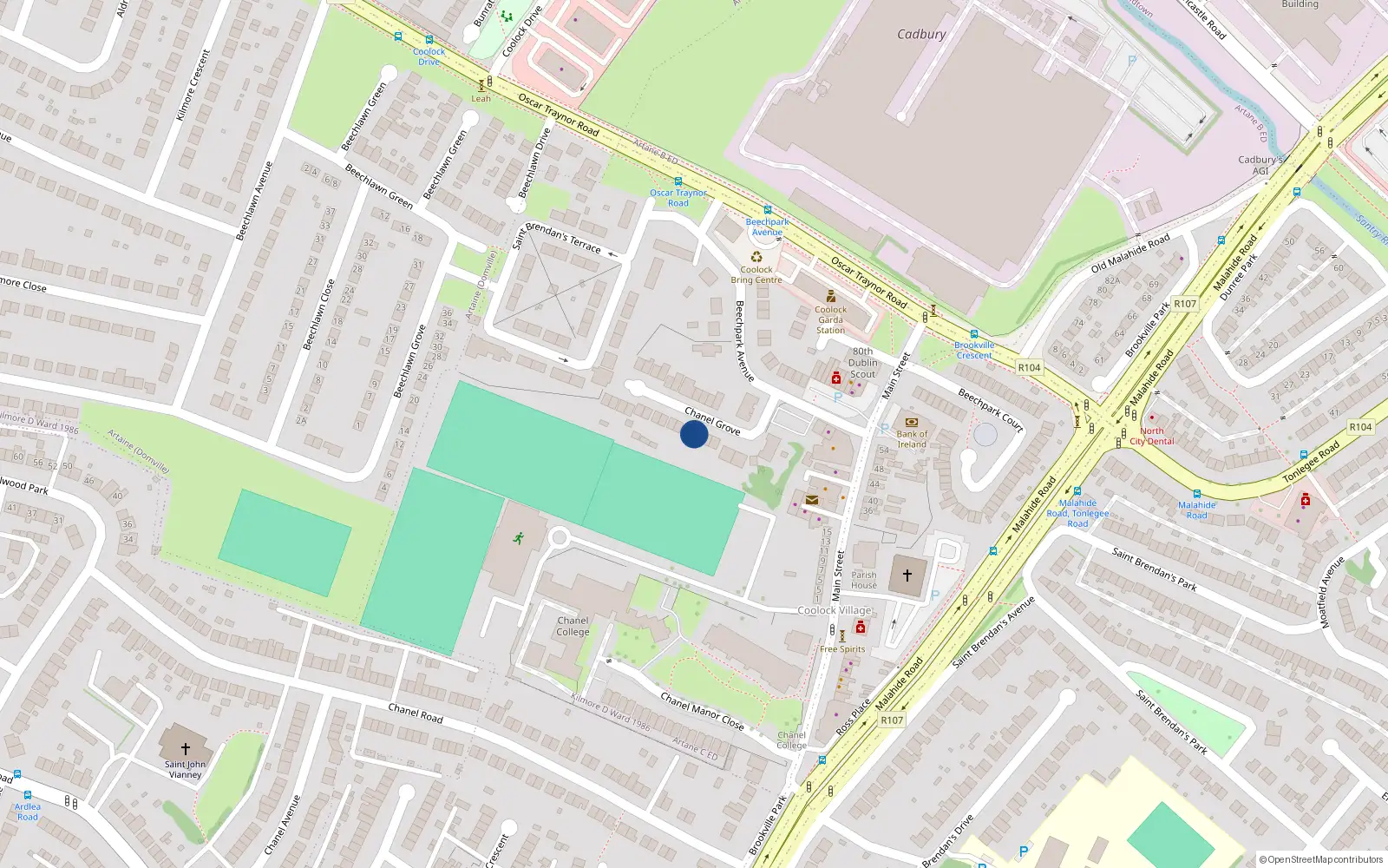 Overhead map showing the location of 15 Chanel Grove, Dublin 5
