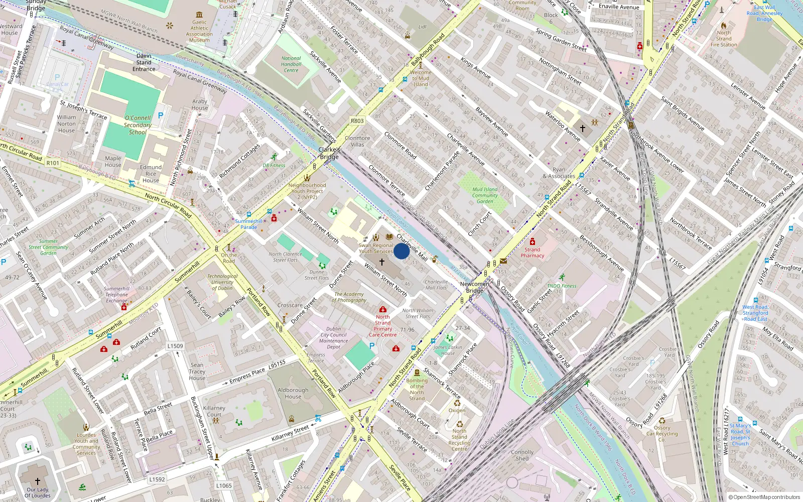 Overhead map showing the location of 15 Charleville Mall, North Strand, Dublin 1