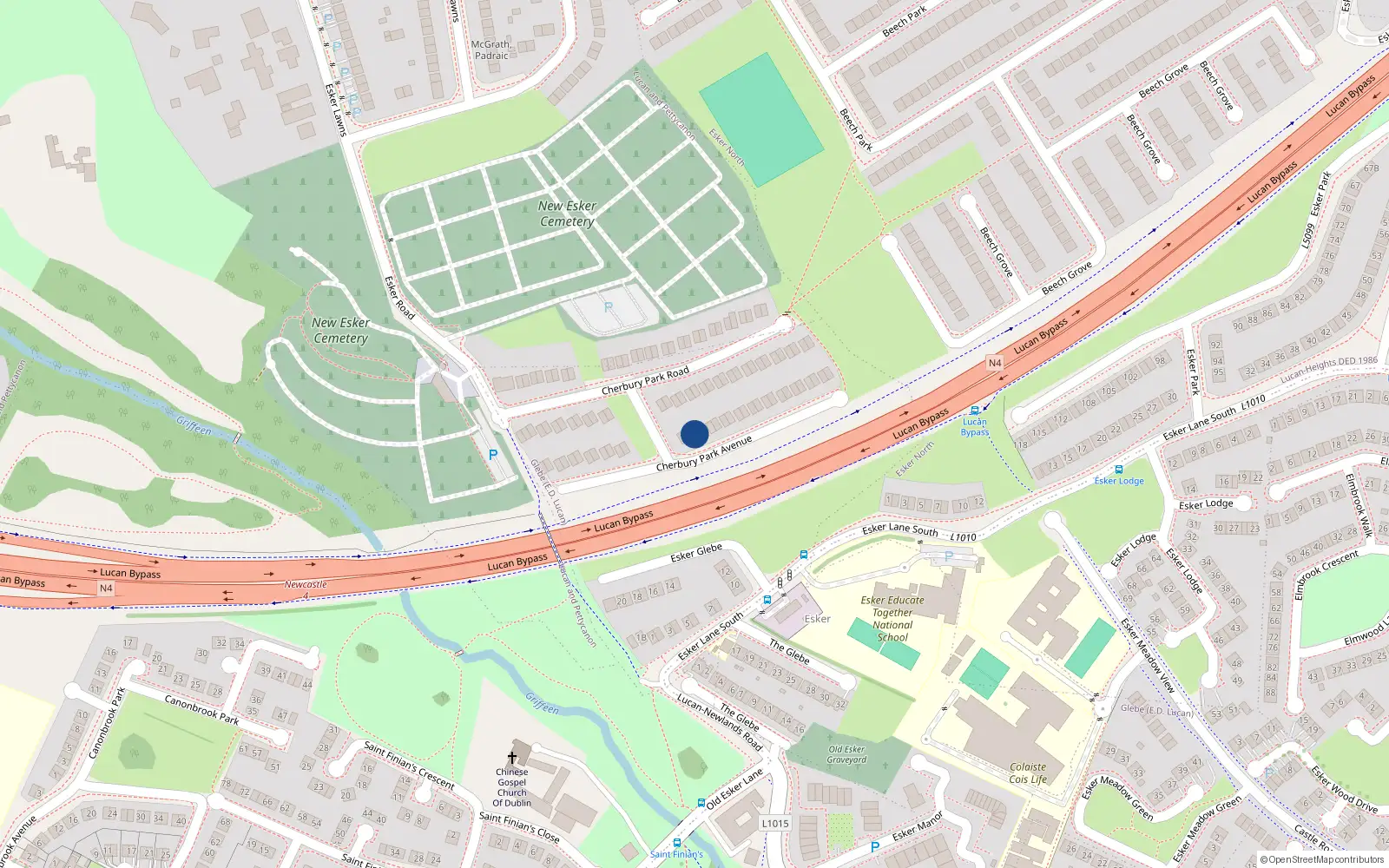 Overhead map showing the location of 15 Cherbury Park Avenue, Lucan