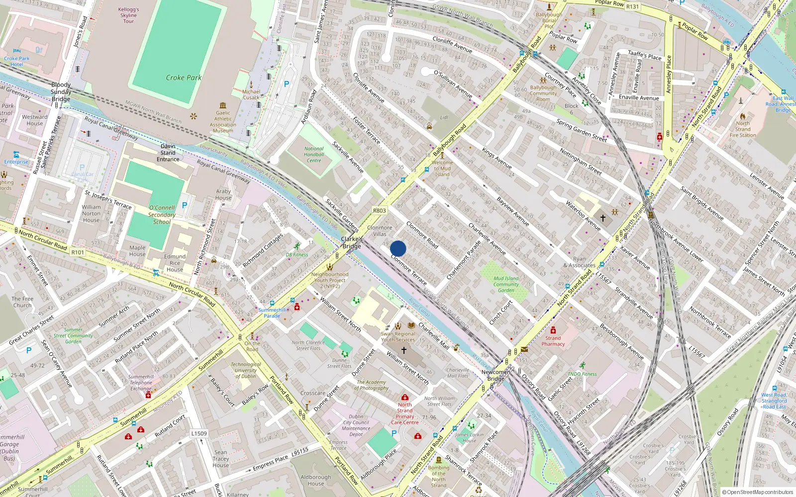 Overhead map showing the location of 15 Clonmore Terrace, Dublin 3