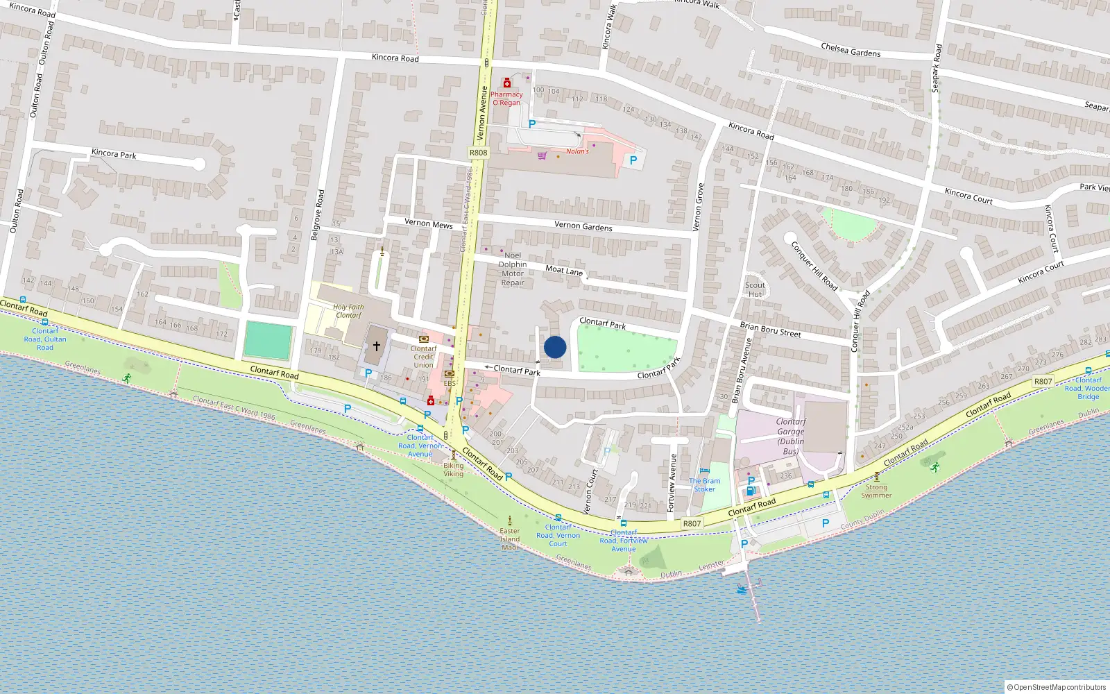 Overhead map showing the location of 15 Clontarf Park, Dublin 3