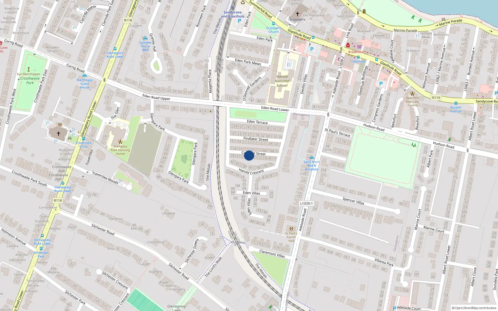 Overhead map showing the location of 15 Coldwell Street, Dublin