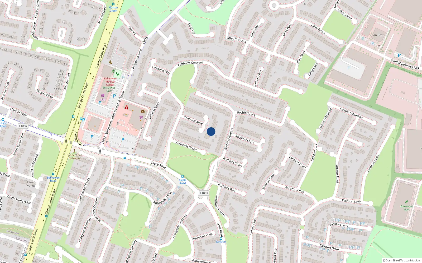 Overhead map showing the location of 15 Colthurst Mews, Lucan