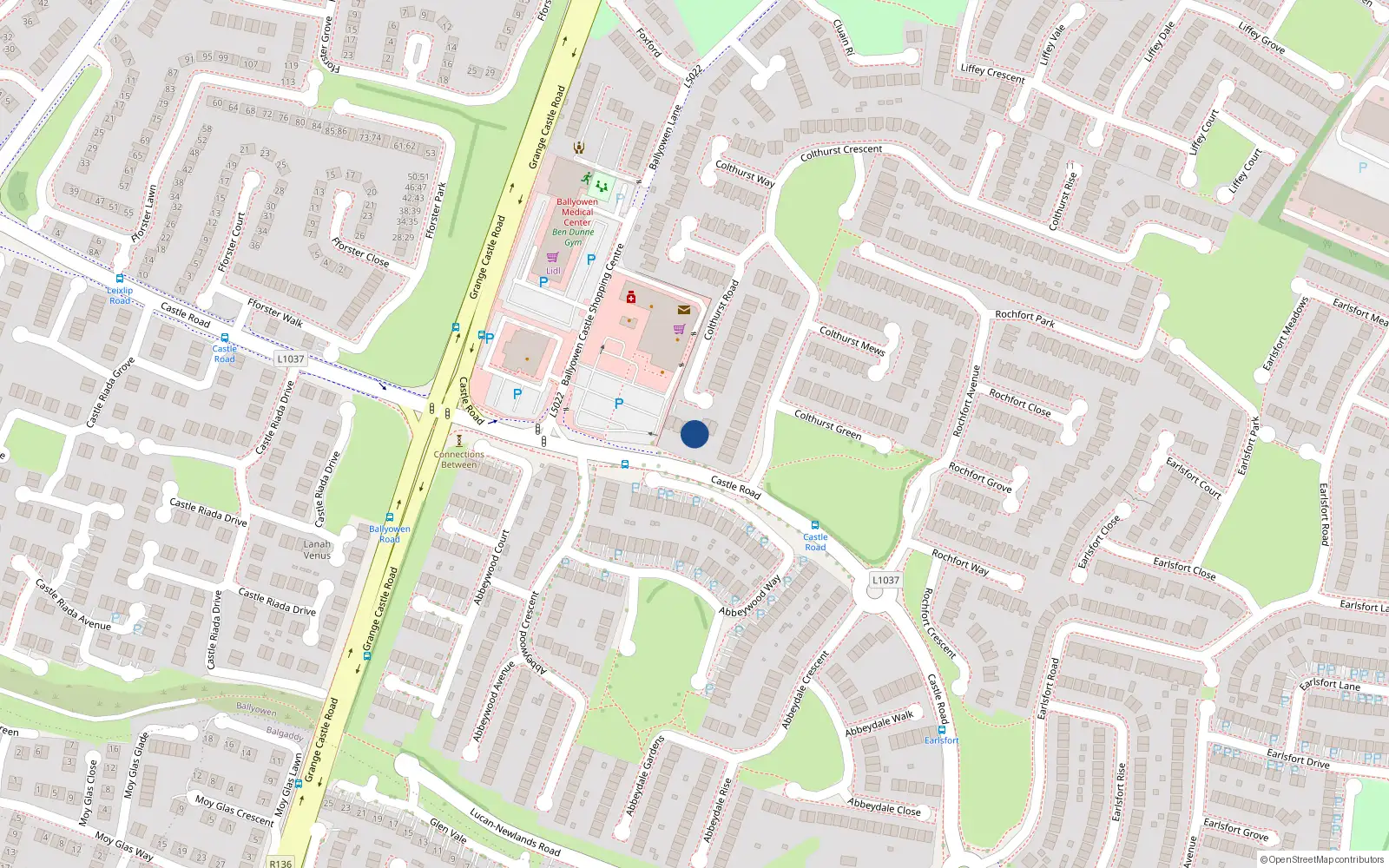 Overhead map showing the location of 15 Colthurst Road, Lucan