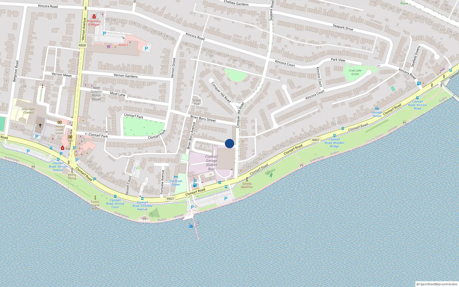 Overhead map showing the location of 15 Conquer Hill Avenue, Clontarf, Dublin 3