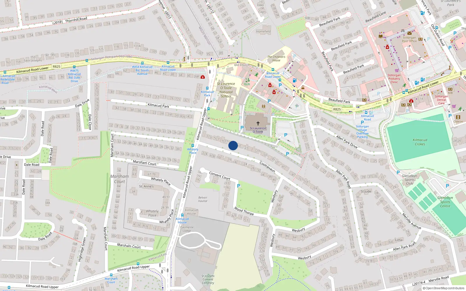 Overhead map showing the location of 15 Coolnevaun, Off Upper Kilmacud Road, Stillorgan