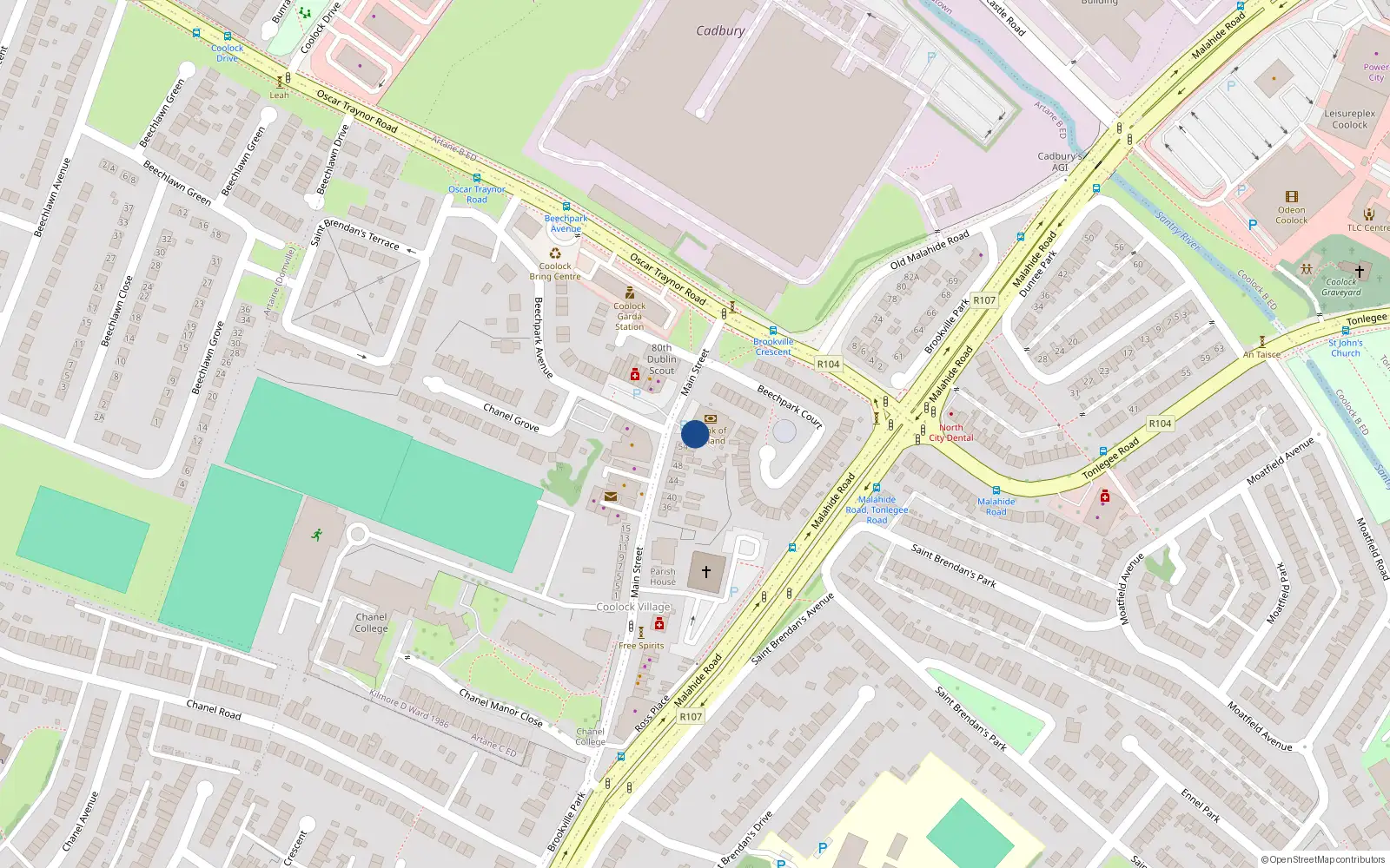 Overhead map showing the location of 15 Coolock Village Close, Dublin 5