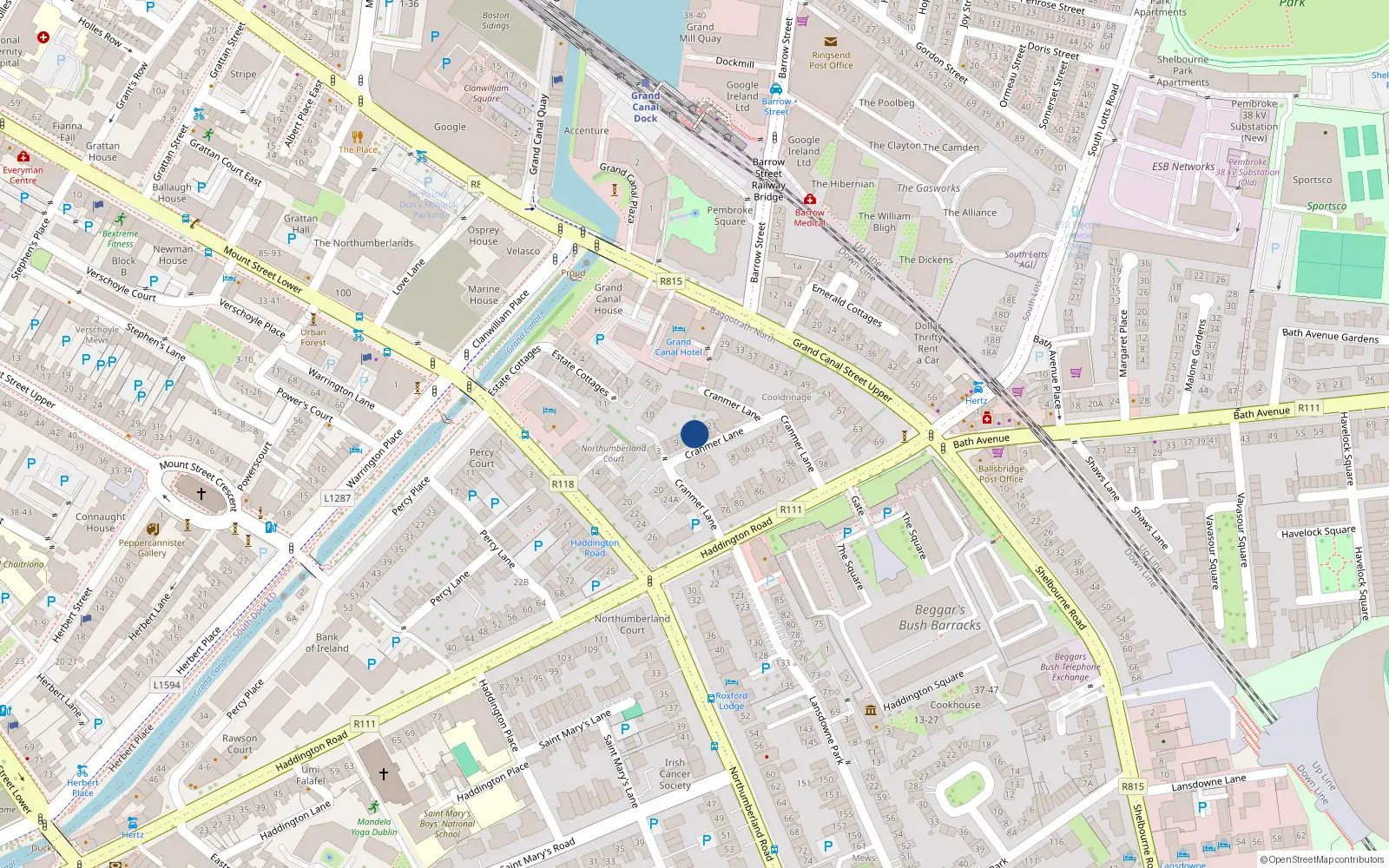 Overhead map showing the location of 15 Cranmer Place, Ballsbridge Dublin 4