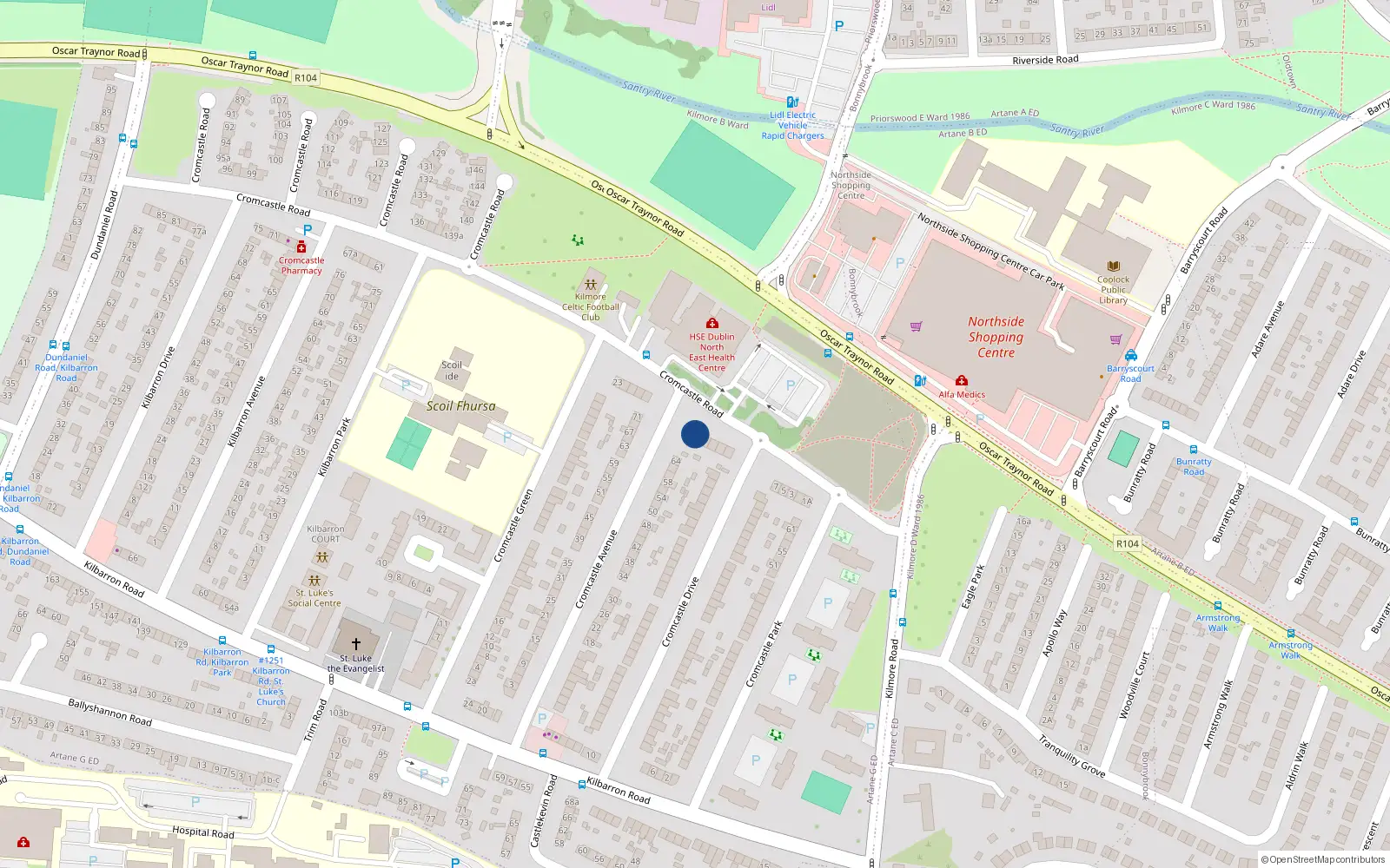 Overhead map showing the location of 15 Cromcastle Road, Dublin 5