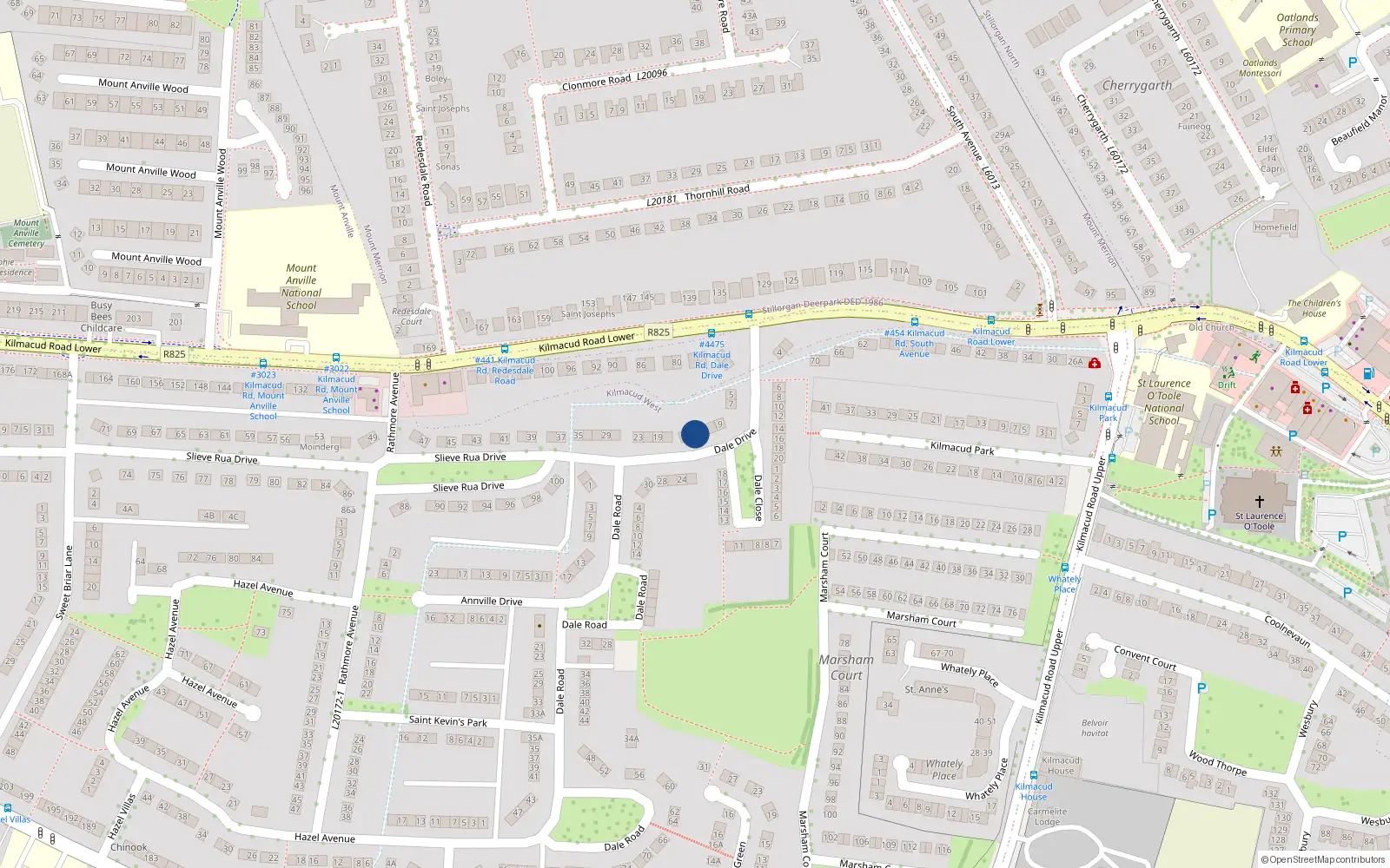 Overhead map showing the location of 15 Dale Drive, Dublin