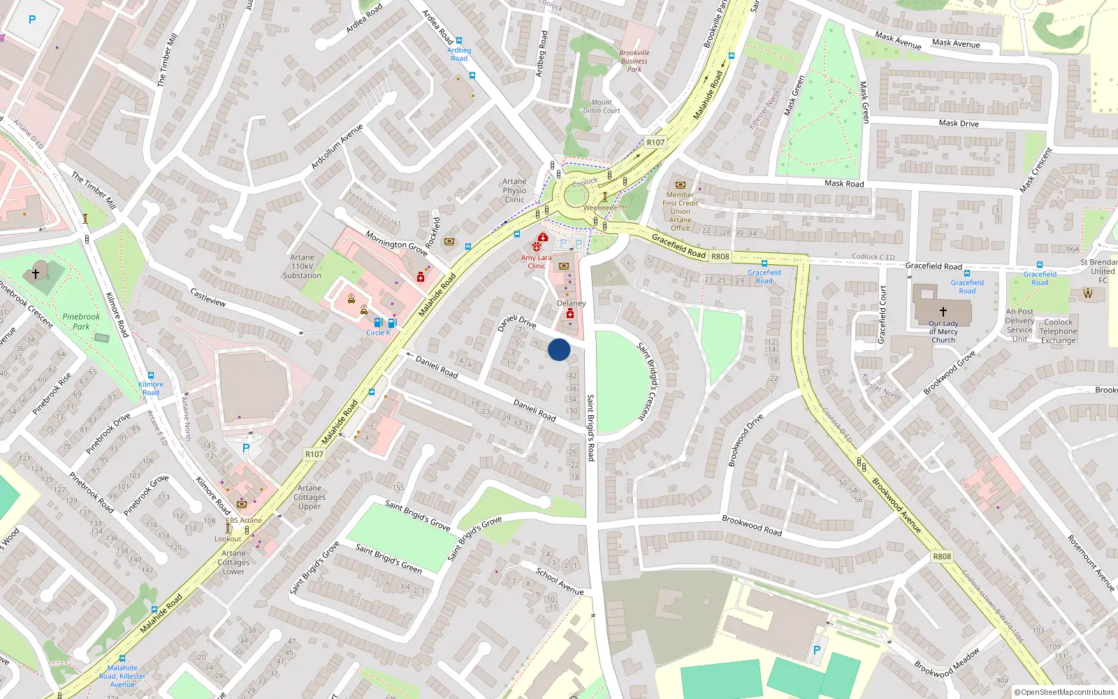 Overhead map showing the location of 15 Danieli Drive, Artane, Dublin 5