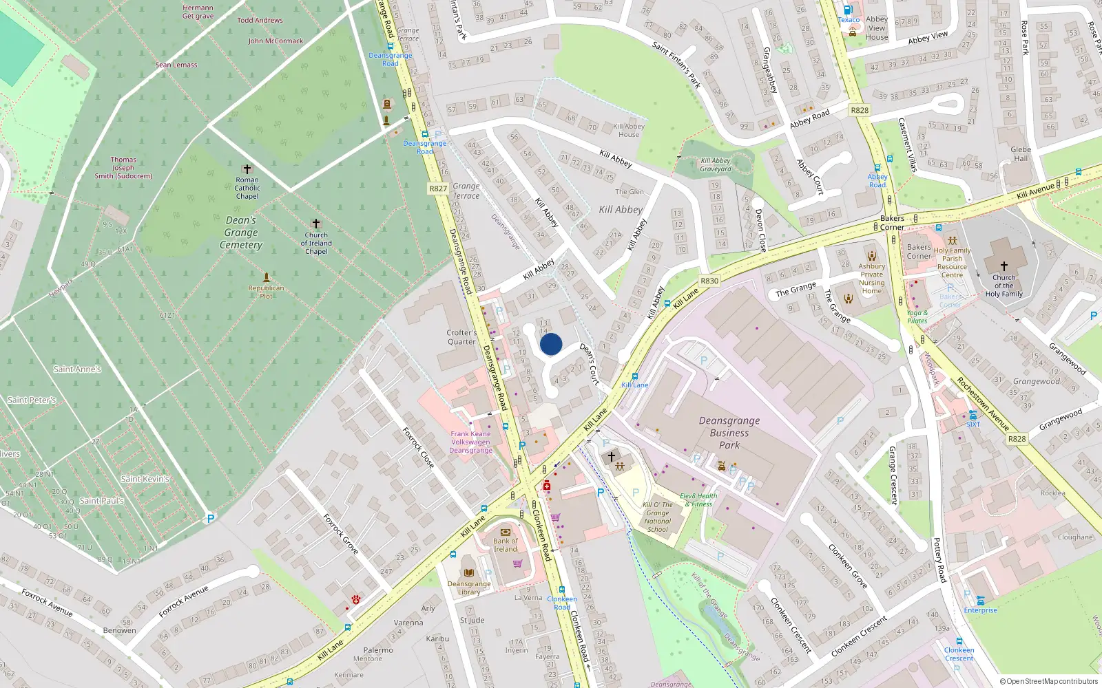 Overhead map showing the location of 15 Deans Court, Blackrock