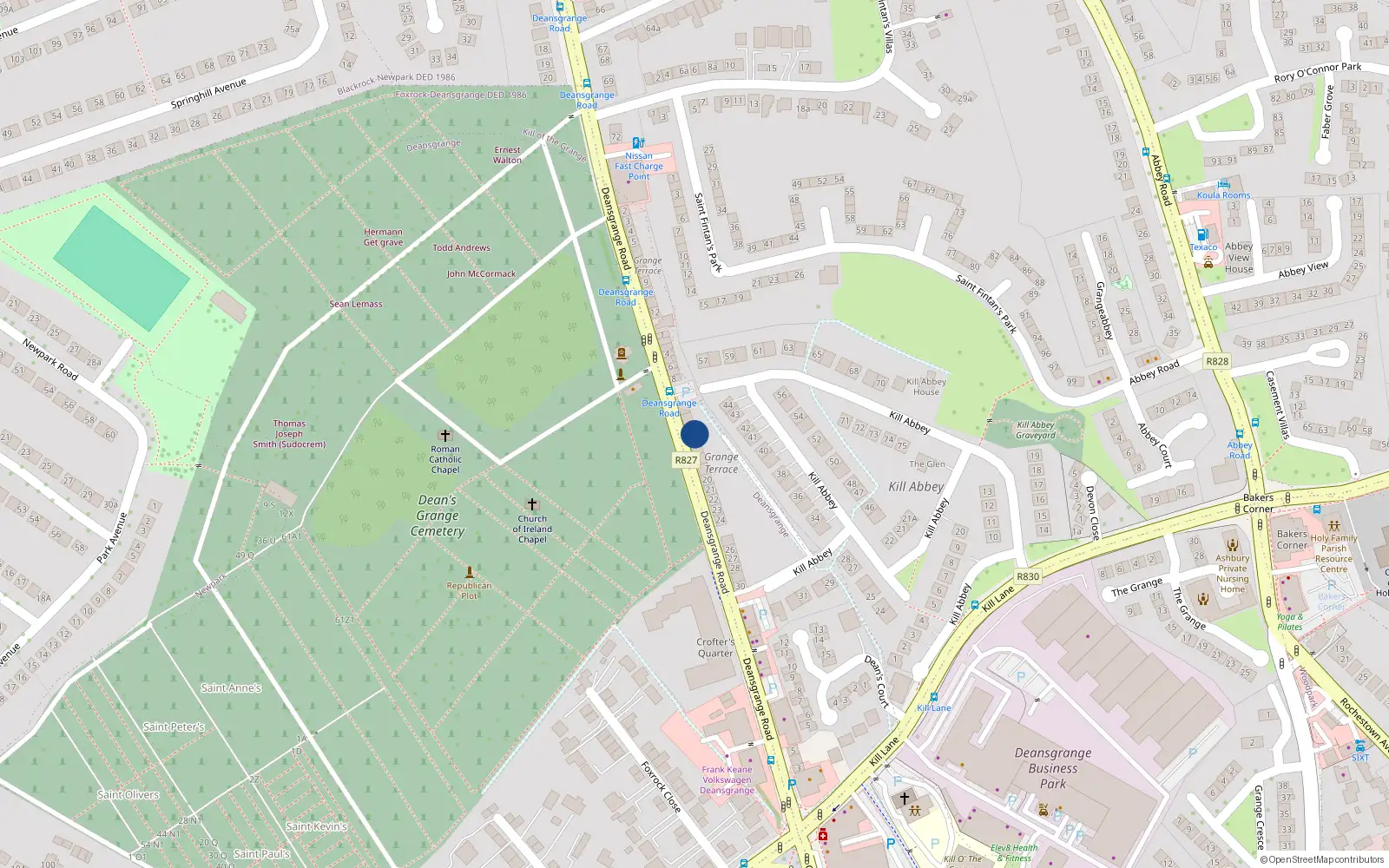Overhead map showing the location of 15 Deansgrage Road, Blackrock