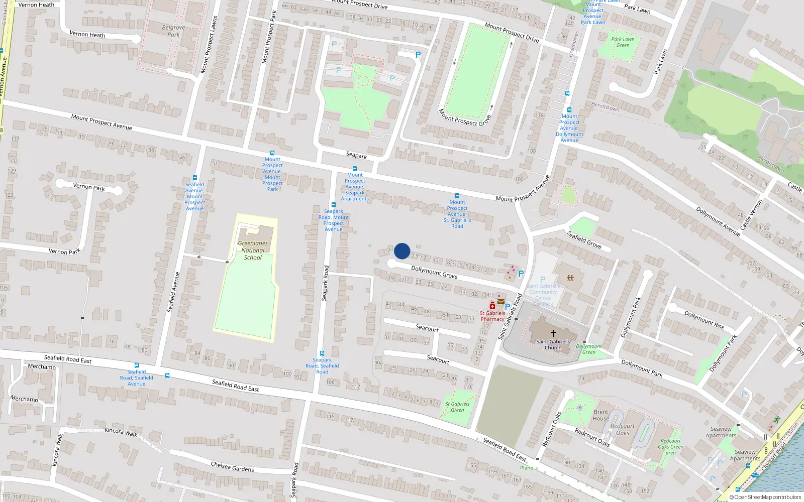 Overhead map showing the location of 15 Dollymount Grove, Dublin 3