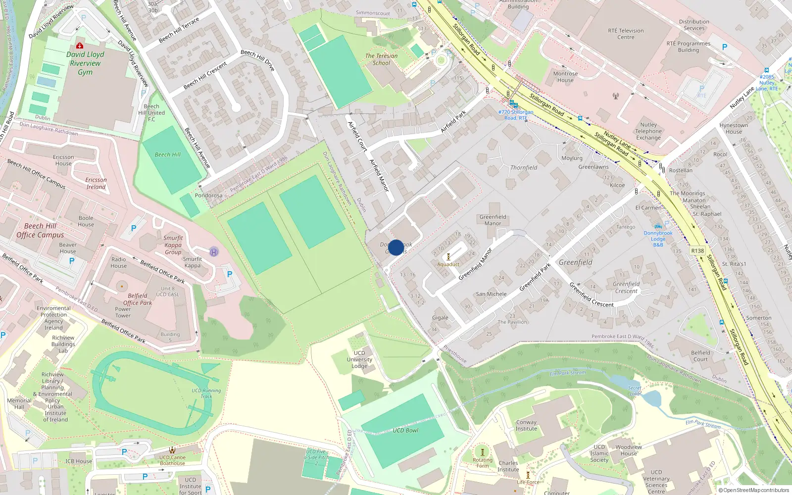 Overhead map showing the location of 15 Donnybrook Gardens, Donnybrook, Dublin 4