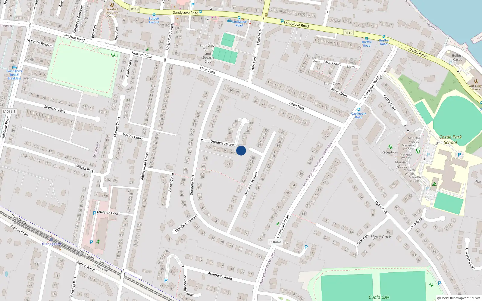 Overhead map showing the location of 15 Dundela Haven, Dublin