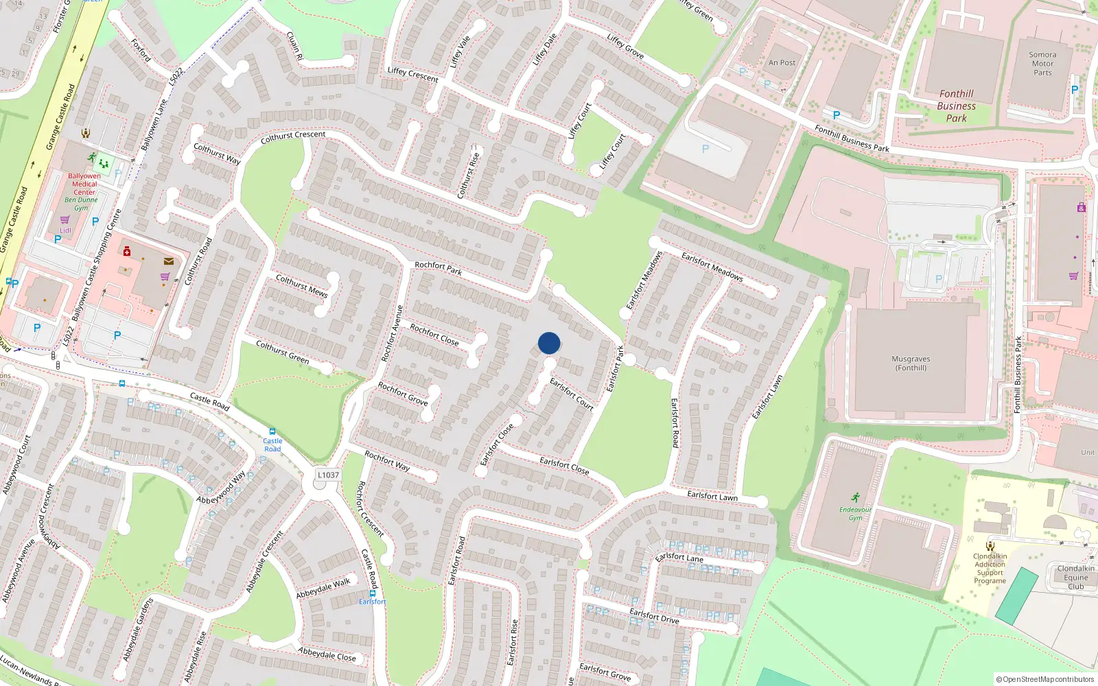 Overhead map showing the location of 15 Earlsfort Court, Lucan