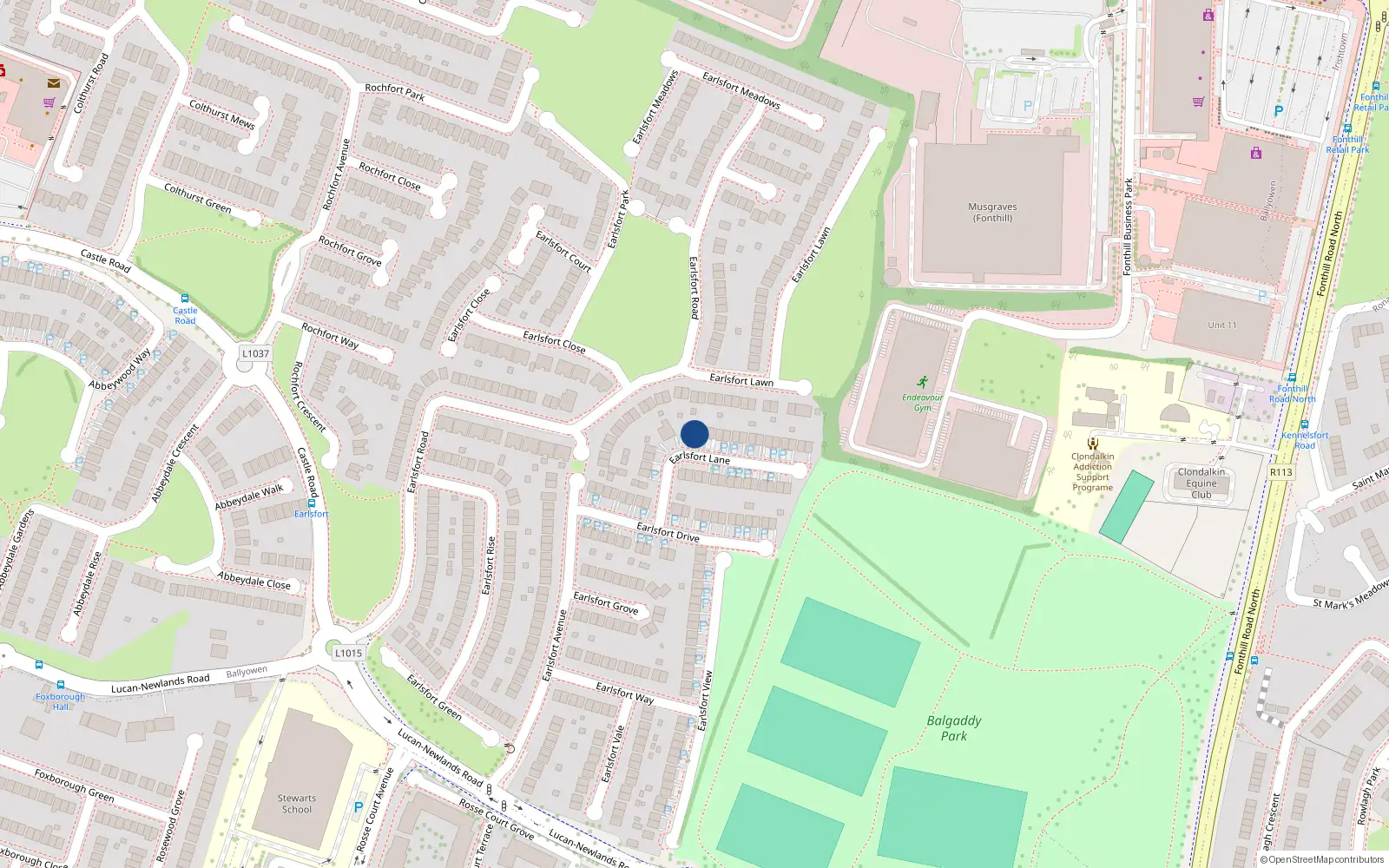 Overhead map showing the location of 15 Earlsfort Lane, Lucan