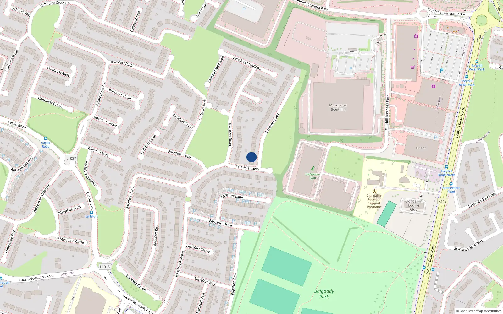 Overhead map showing the location of 15 Earlsfort Lawn, Lucan