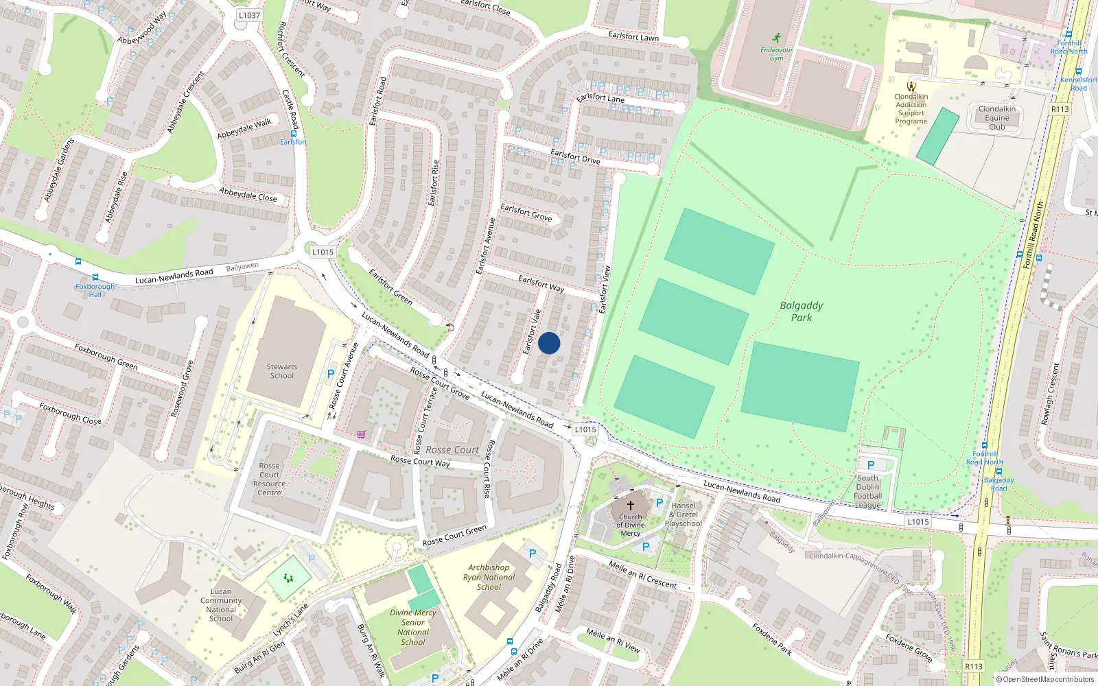 Overhead map showing the location of 15 Earlsfort Vale, Lucan
