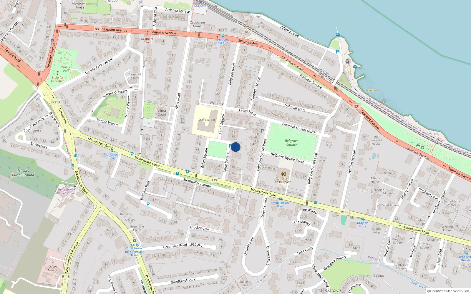 Overhead map showing the location of 15 Eaton Square, Blackrock