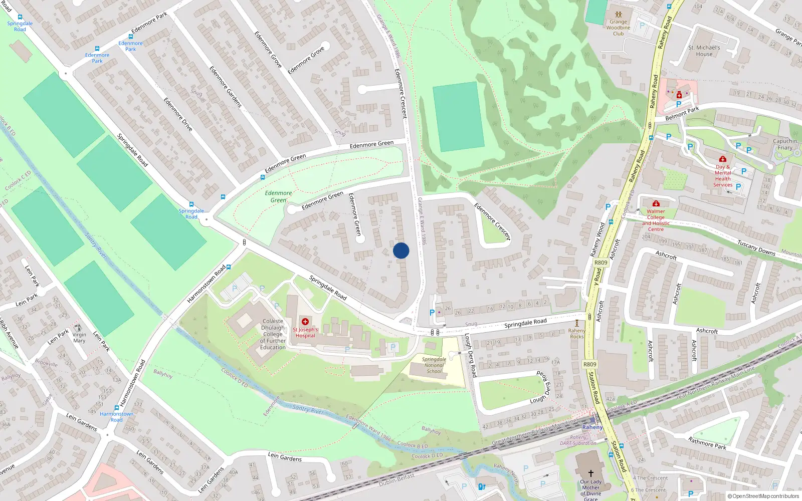 Overhead map showing the location of 15 Edenmore Crescent, Dublin 5