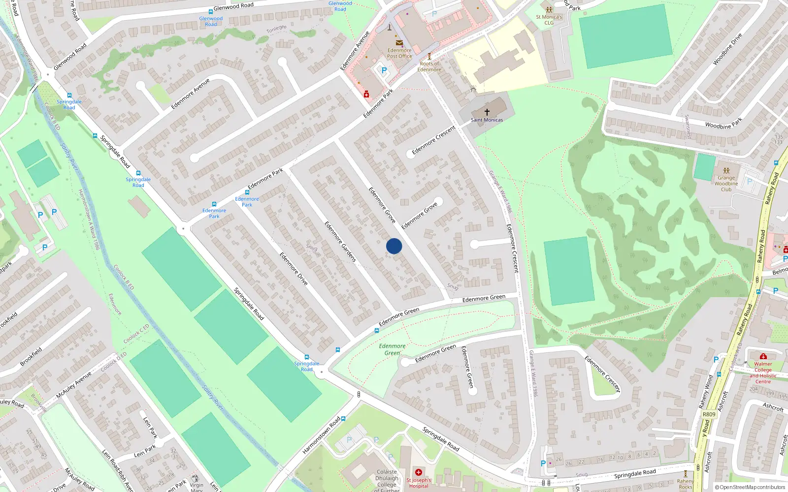 Overhead map showing the location of 15 Edenmore Grove, Dublin 5