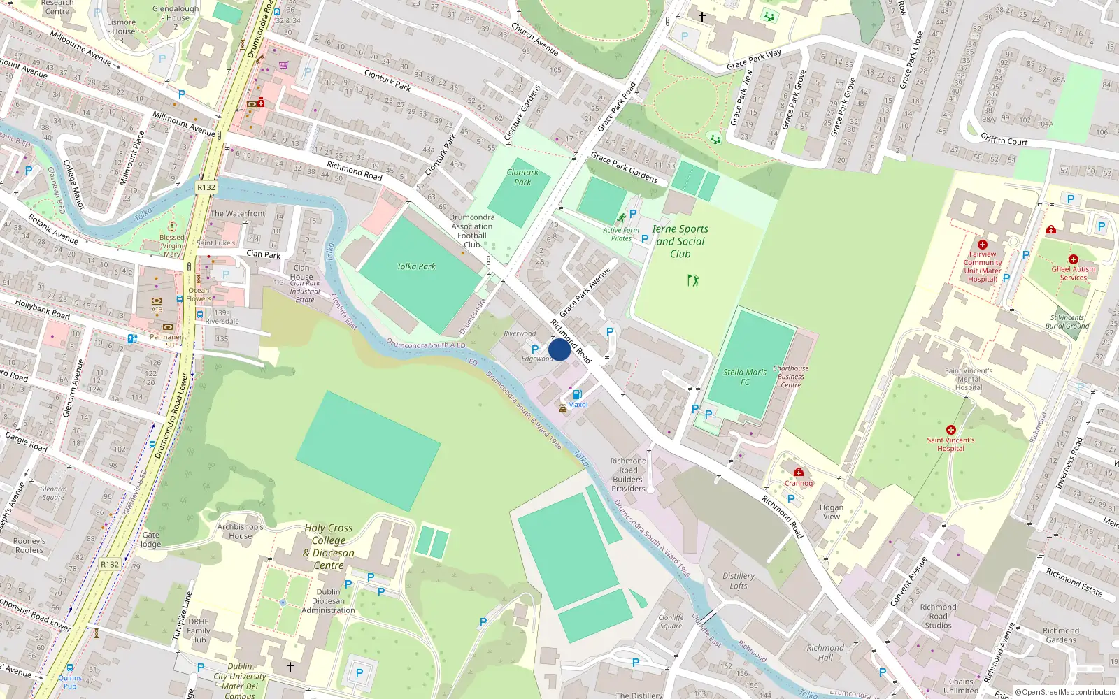 Overhead map showing the location of 15 Edgewood, 130 Richmond Road, Dublin 3