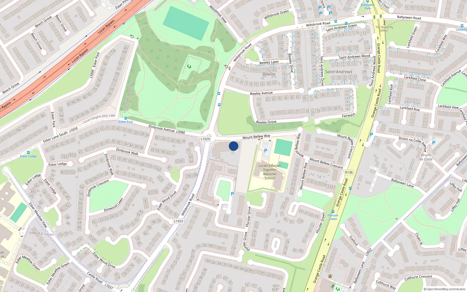 Overhead map showing the location of 15 Fforster Terrace, Lucan
