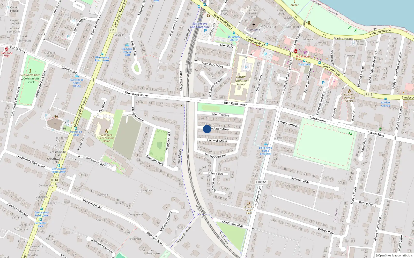 Overhead map showing the location of 15 Findlater Street, Dublin
