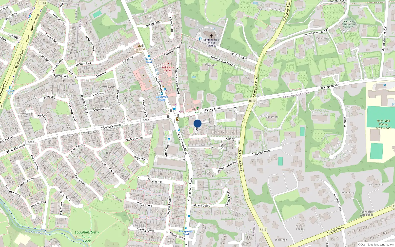 Overhead map showing the location of 15 Firgrove, Killiney