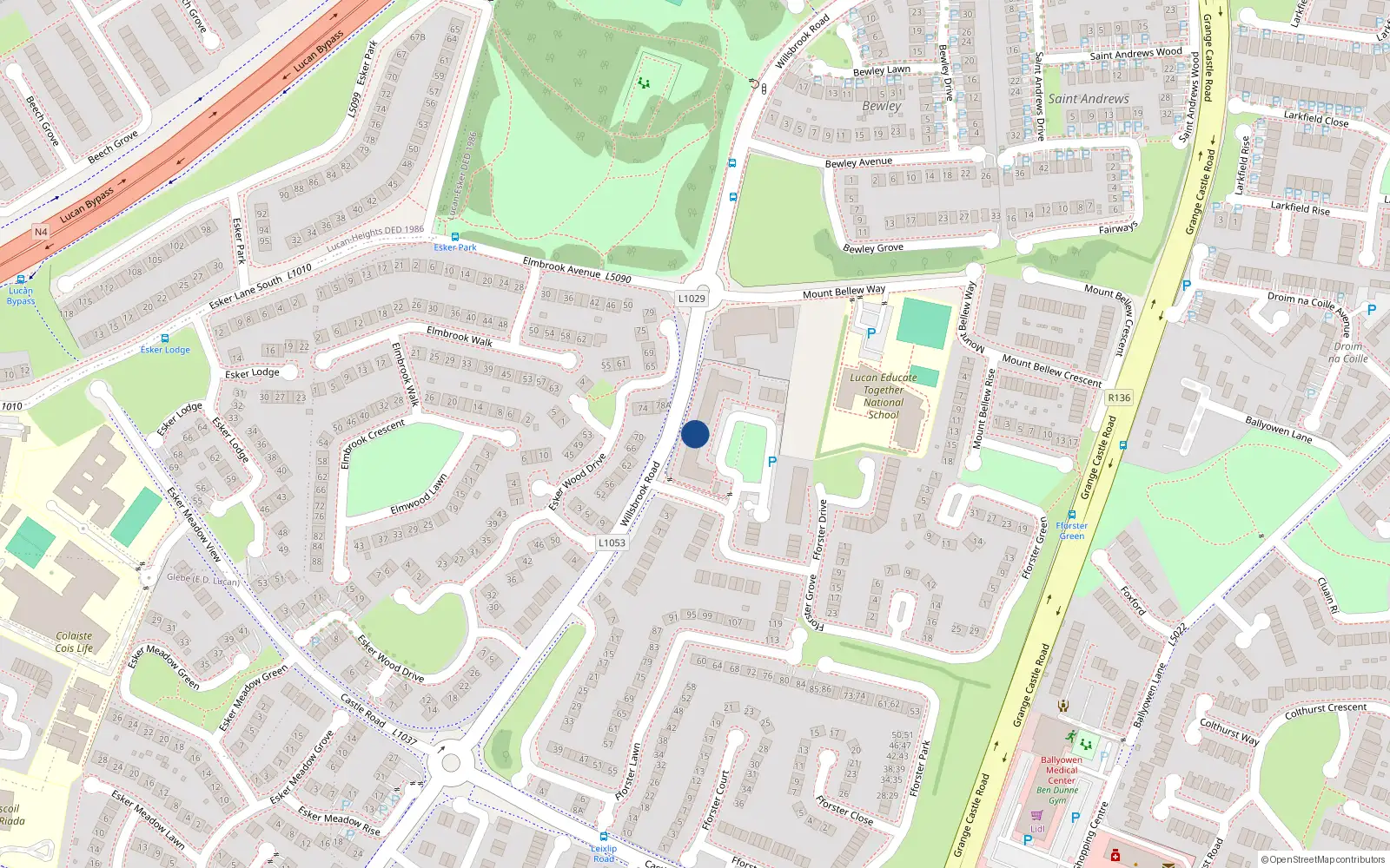 Overhead map showing the location of 15 Forster Square, Lucan, County Dublin