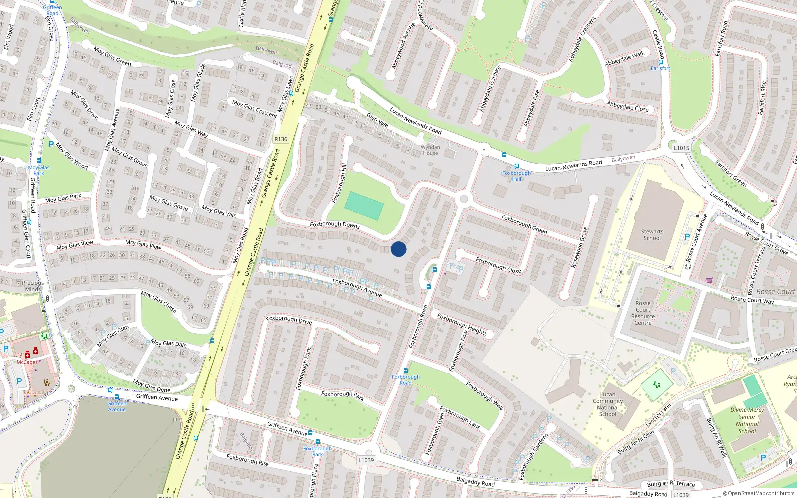 Overhead map showing the location of 15 Foxborough Downs, Lucan