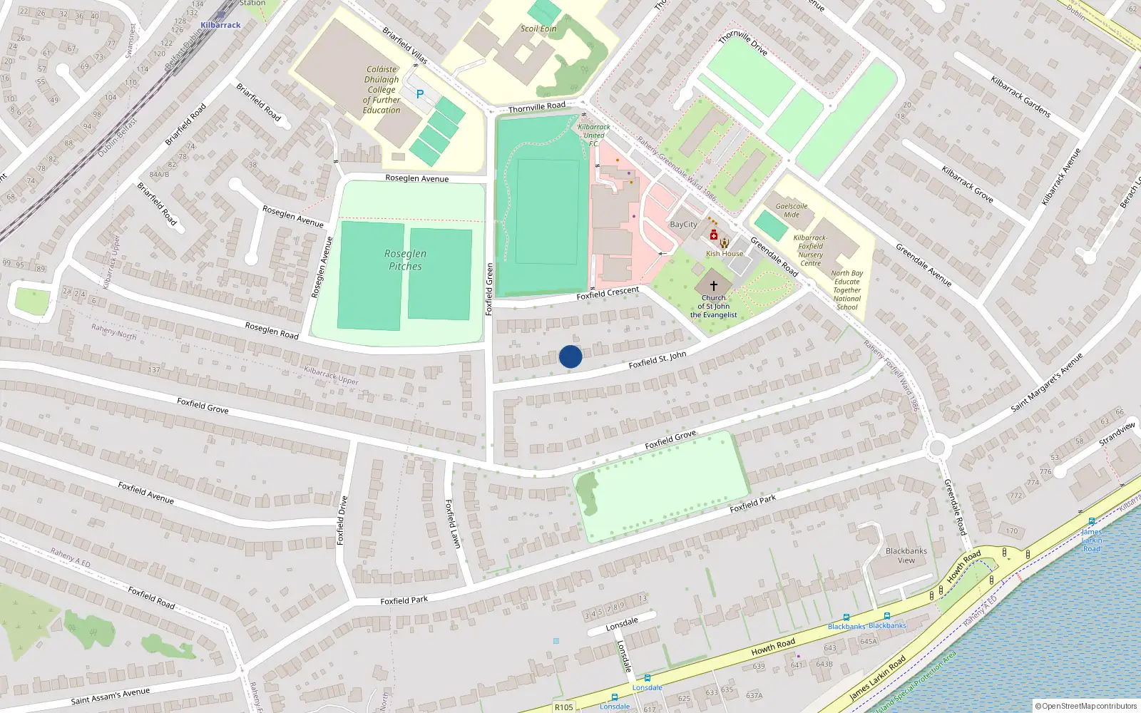 Overhead map showing the location of 15 Foxfield St John, Raheny, Dublin 5