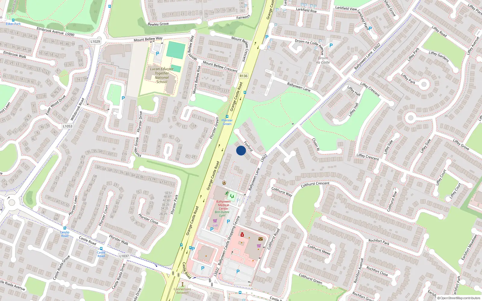 Overhead map showing the location of 15 Foxford, Lucan
