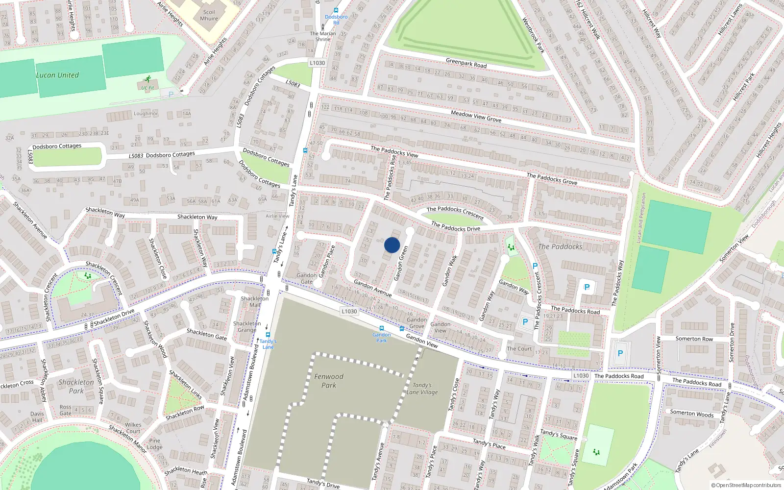 Overhead map showing the location of 15 Gandon Green, Lucan