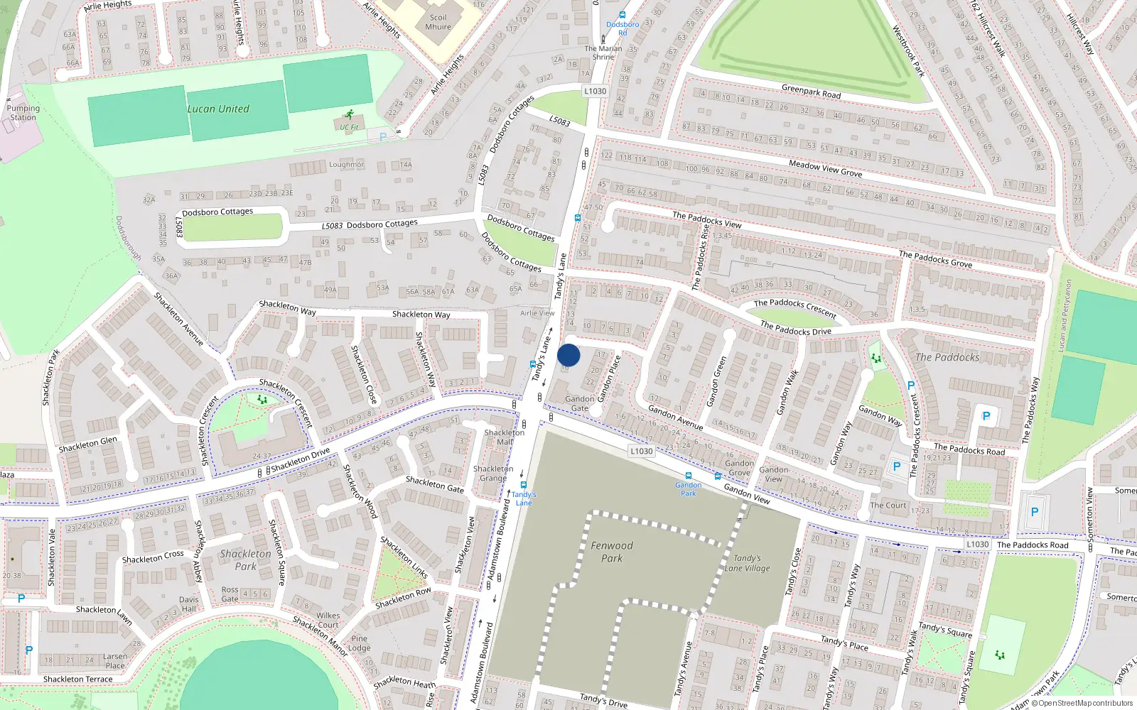 Overhead map showing the location of 15 Gandon Place, Lucan