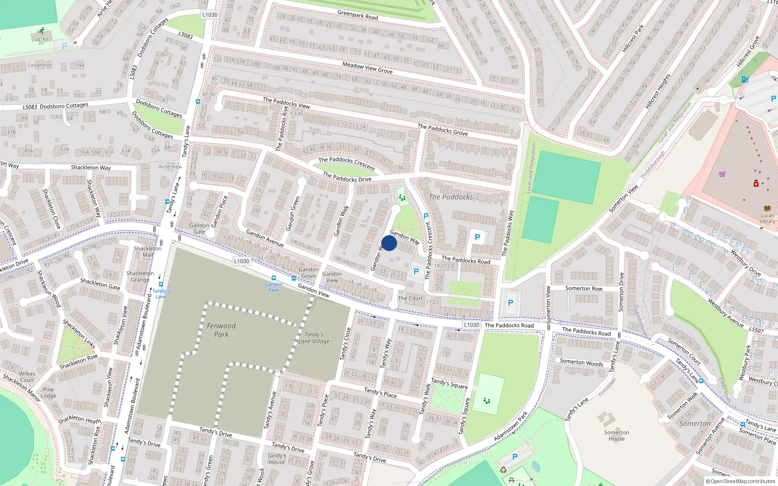 Overhead map showing the location of 15 Gandon Way, Gandon Park, Lucan