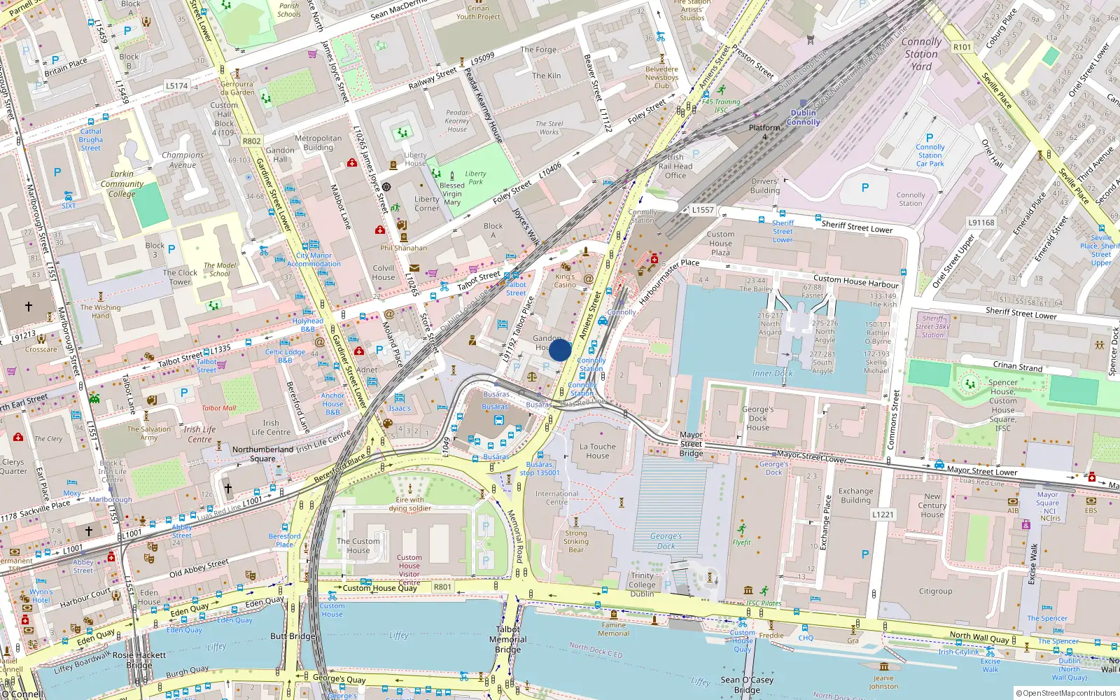 Overhead map showing the location of 15 Gandonhouse, Custom House Square, Ifsc