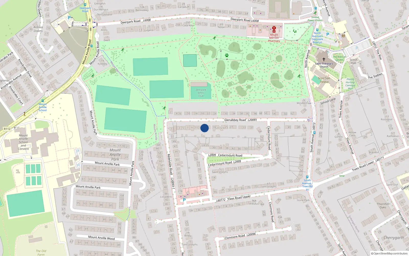 Overhead map showing the location of 15 Glenabbey Road, Blackrock