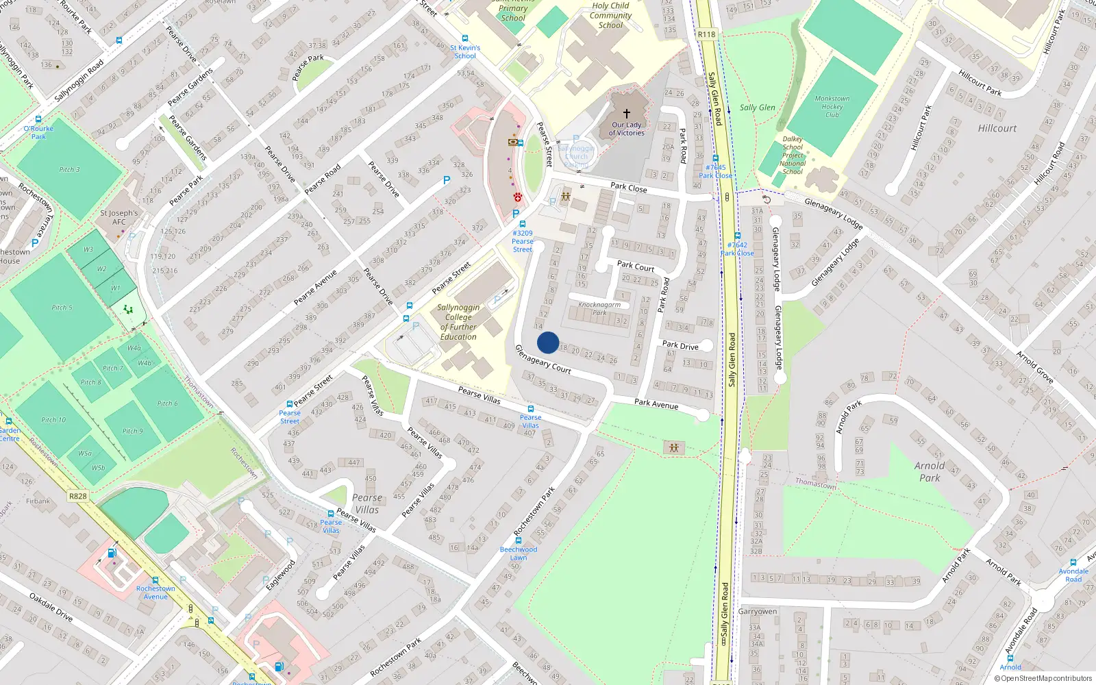 Overhead map showing the location of 15 Glenageary Court, County Dublin
